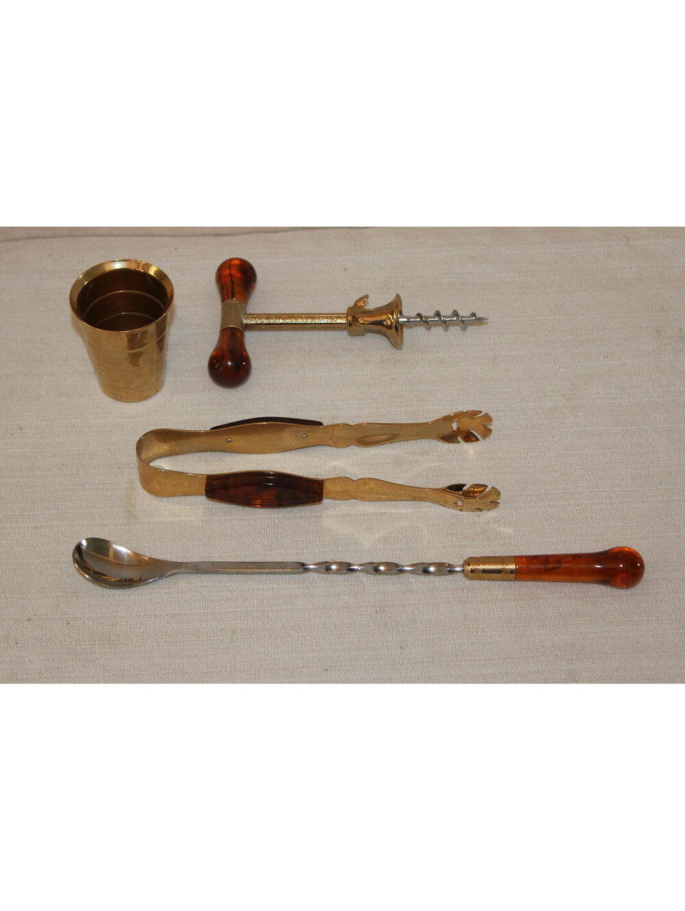 Vintage Glo Hill MCM Bar Tool Set Amber Lucite Handles – Set of 4 Tools